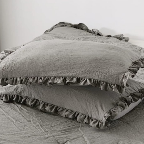 Queen Size Bed Comforter Set Gray Neutral Stone Washed Shabby Chic Ruffle Grey - Picture 6 of 11